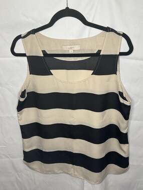 LOFT Ann Taylor Striped Sleeveless Tank Top Blouse Cream and Navy Blue Size L